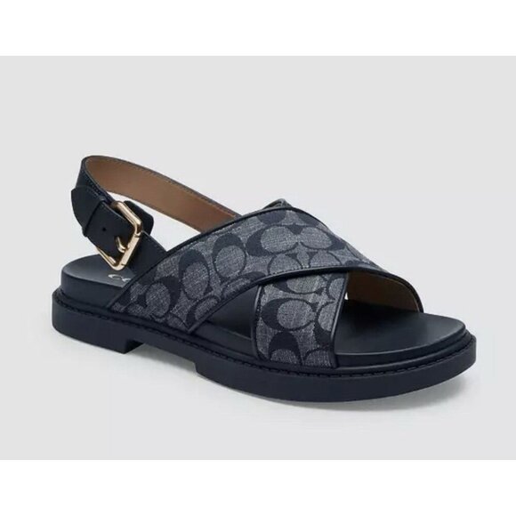 Coach Women’s Midnight Navy Fraser Chambray Sandal, Size 8.5, CT645 Denim Vibes - Picture 1 of 5